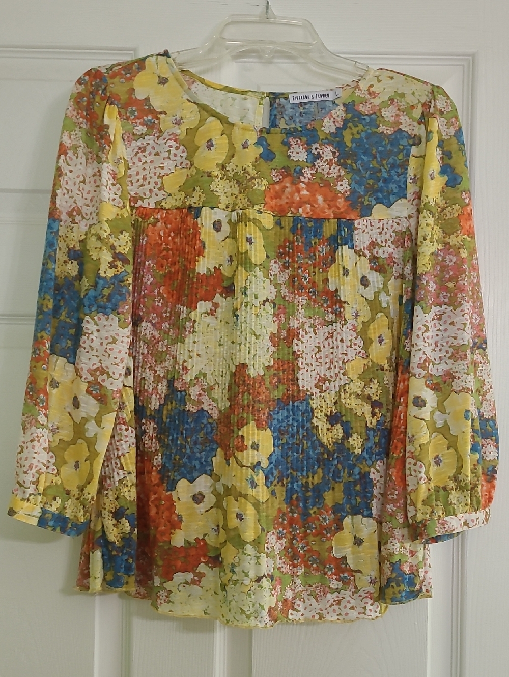 Figueroa and Flower Yellow Floral Pleated Multicolor Blouse